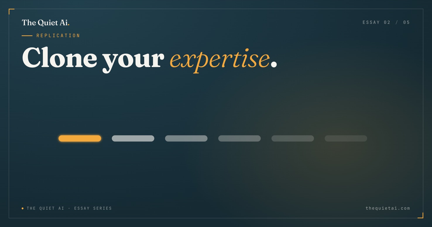 Clone your expertise. — The Quiet Ai essay series, on replication