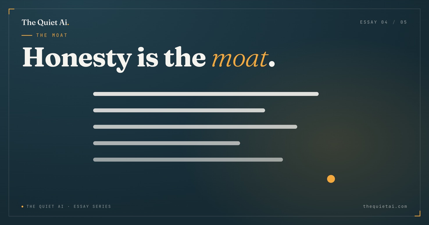 Honesty is the moat. — The Quiet Ai essay series