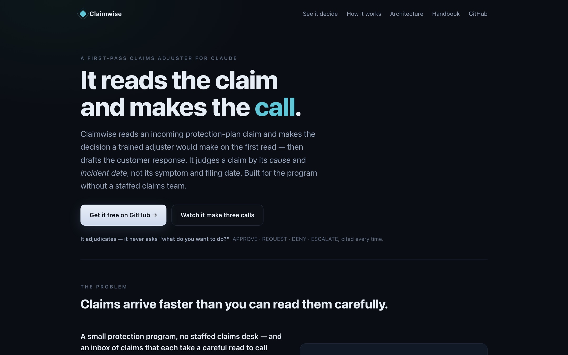 The Claimwise operator landing page.
