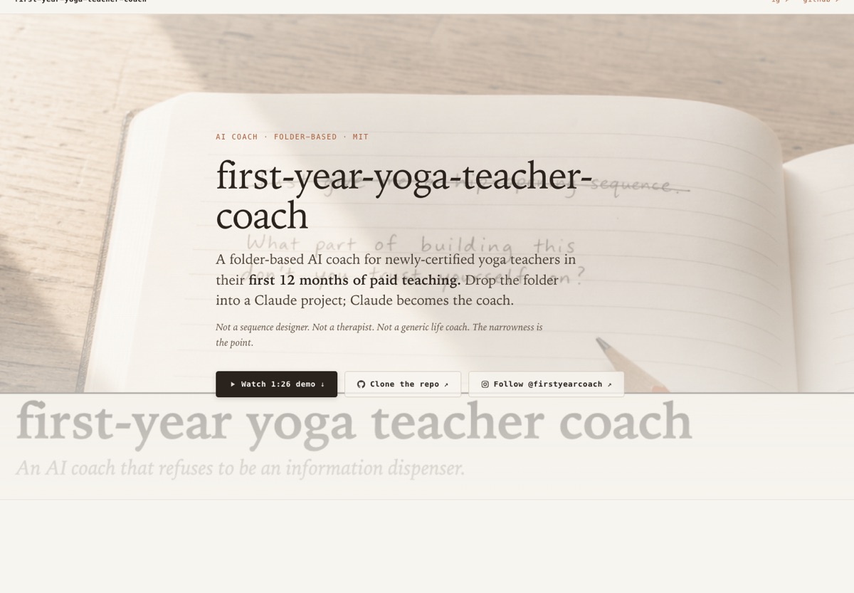 First-Year Yoga Teacher Coach landing page.