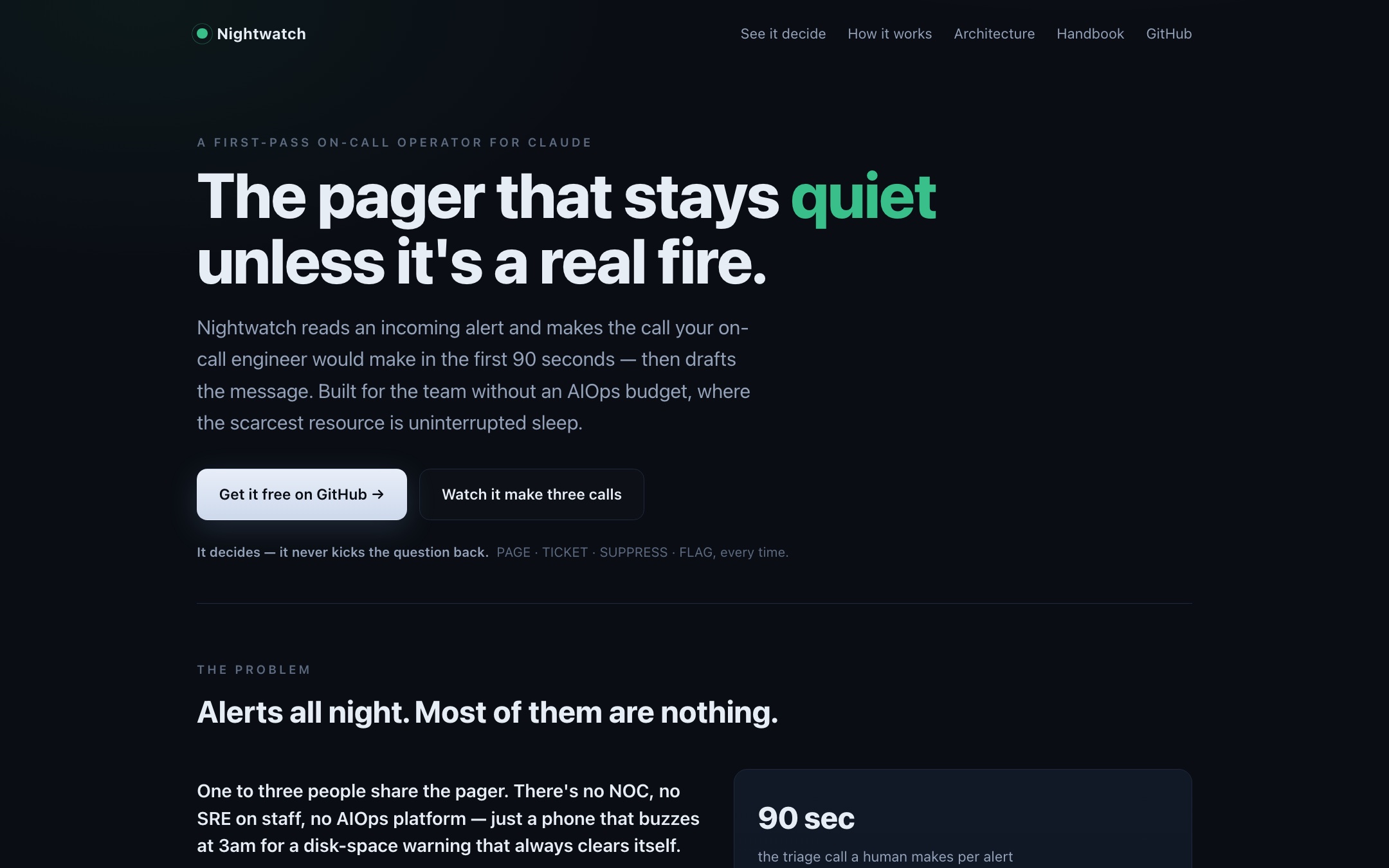 The Nightwatch operator landing page.