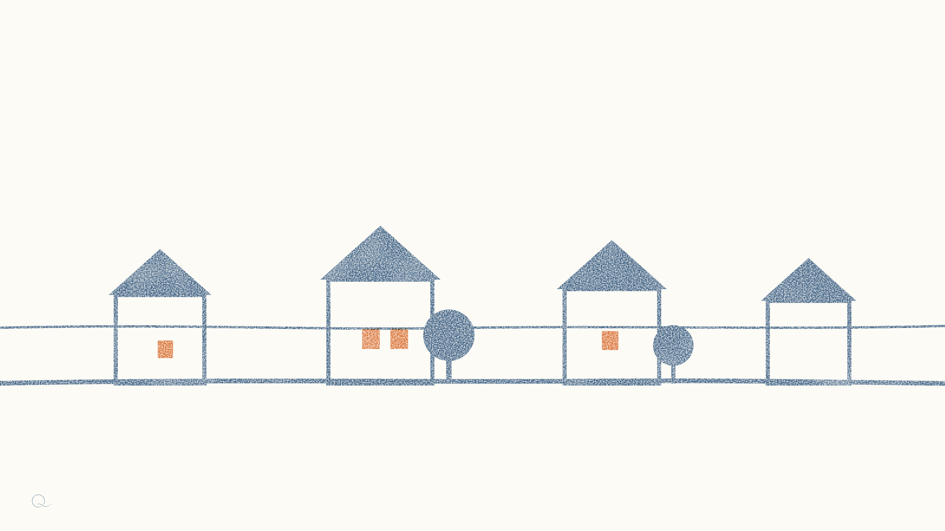 The highway sprawl growing denser and busier beside a small village with a single door standing open, calmer by contrast.