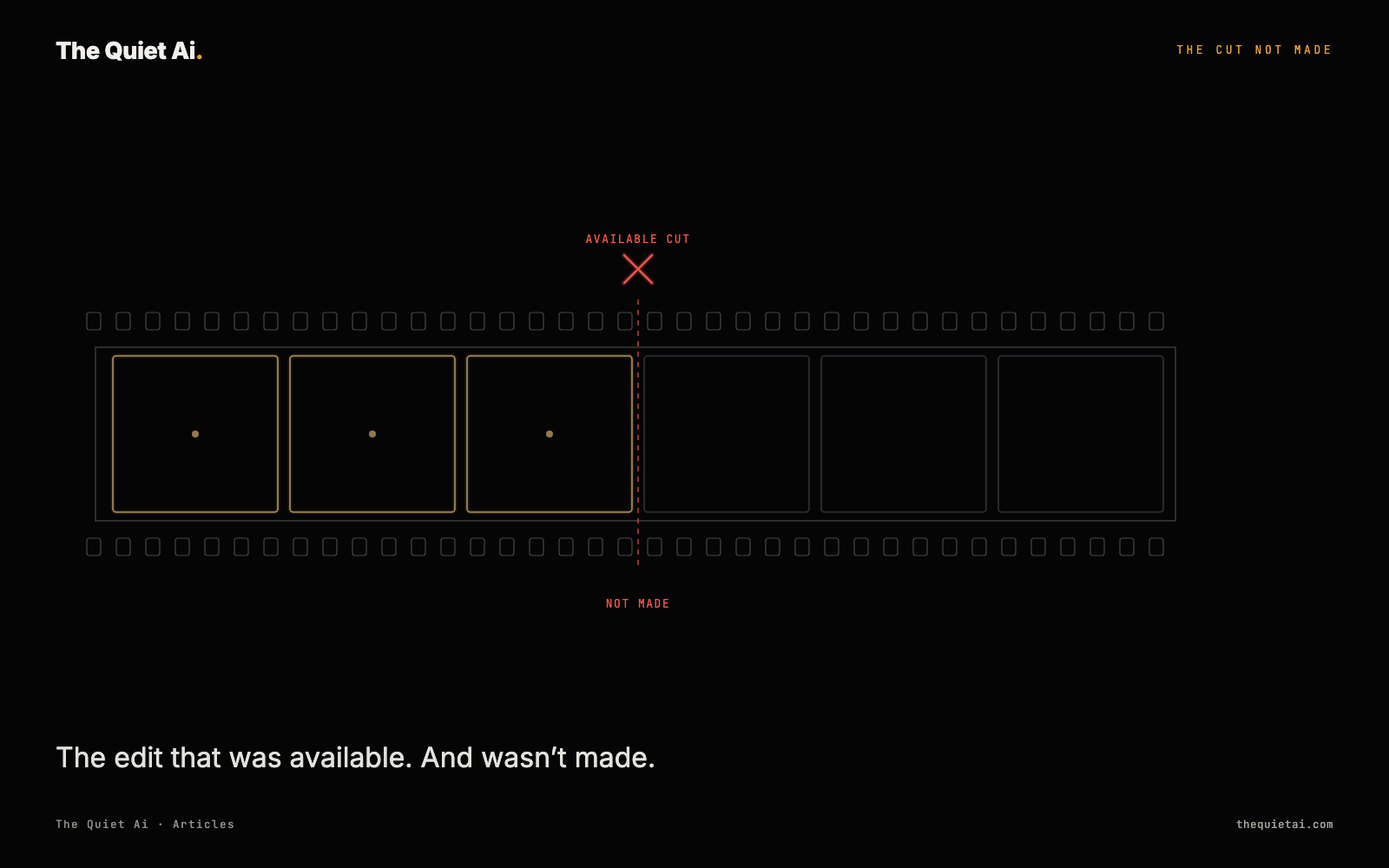 A film-strip frame with a red X marking an available cut, labeled AVAILABLE CUT above and NOT MADE below — three lit frames on one side of the cut, three dim ones on the other.