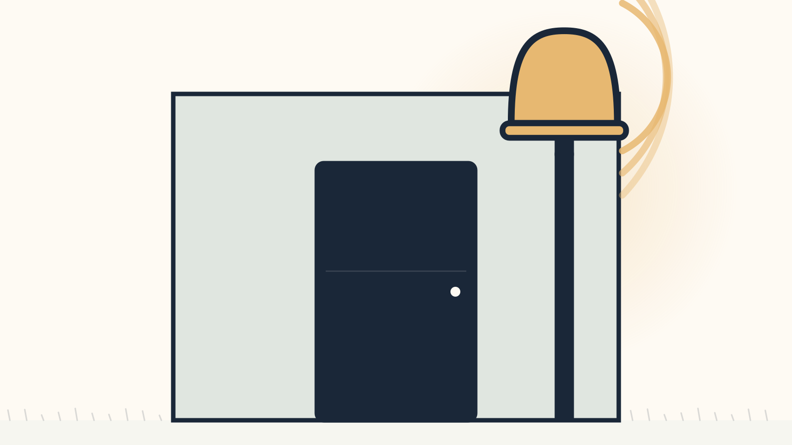 The bell on its post, mid-ring, sound-lines in full motion, the door behind it shut firmly and unresponsive.