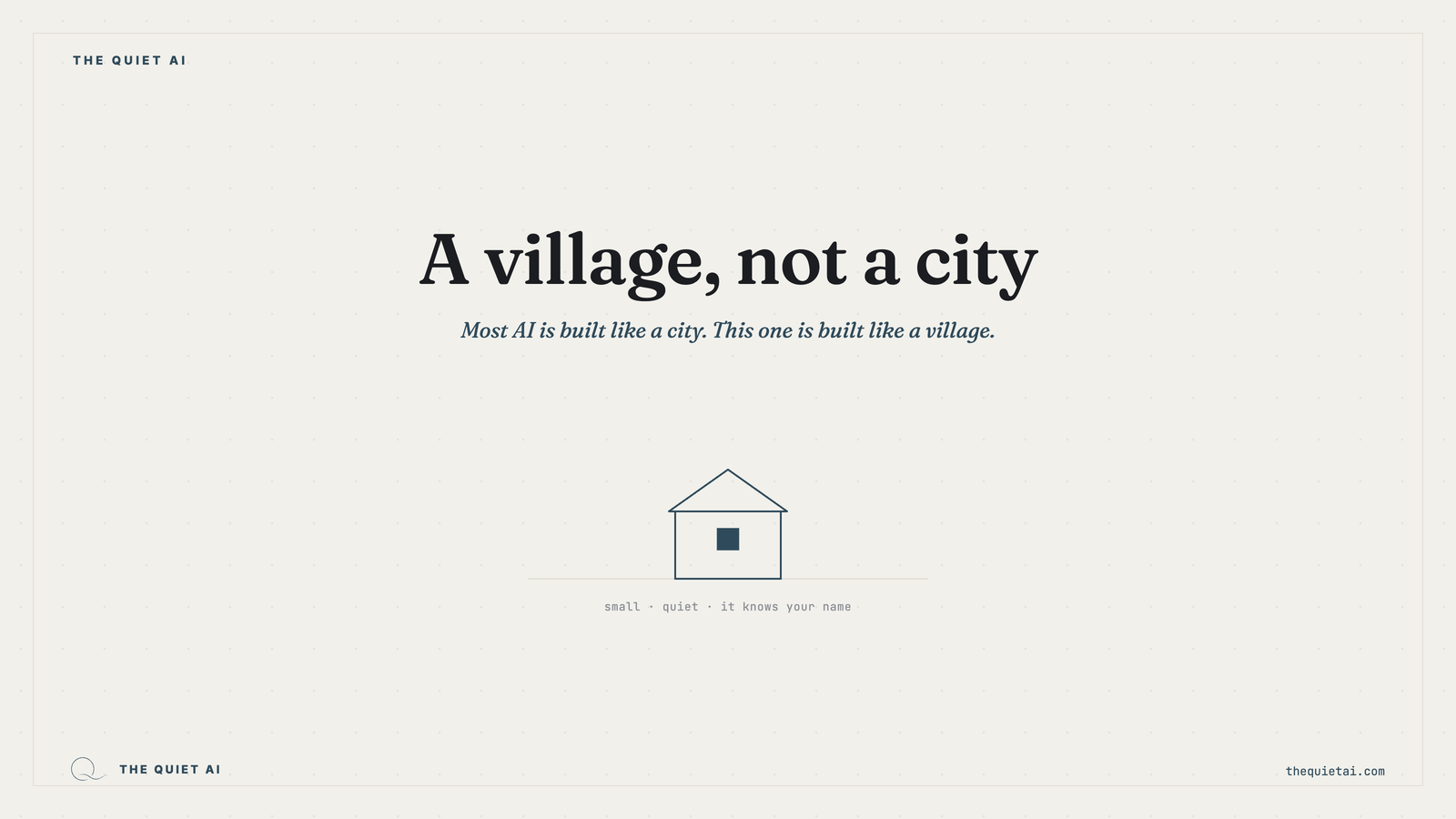 A small, sunlit village laid out simply: a few clear paths, a few buildings you could name, room to breathe between them.