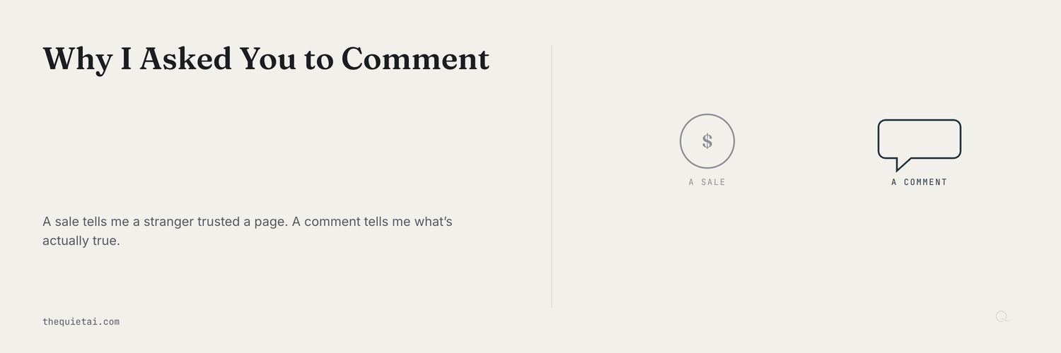 A coin icon labeled 'a sale' beside a speech-bubble icon labeled 'a comment,' the article’s own opening contrast.